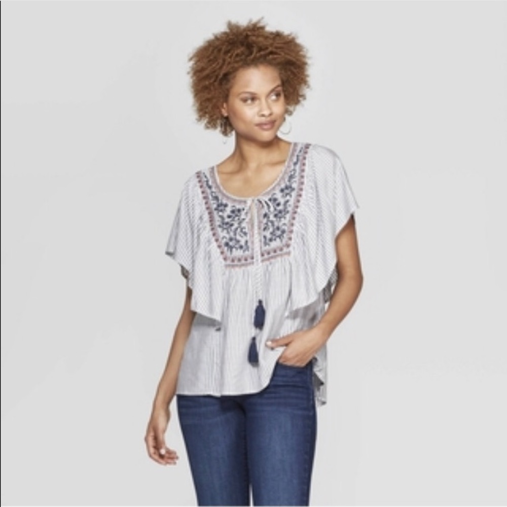 Knox Rose Pinstripe Peasant Top